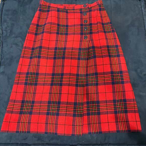 PENDELTON Red Plaid Wool Skirt 12 Ralph Lauren Christmas Holiday Preppy ( FLAW) - Picture 1 of 8